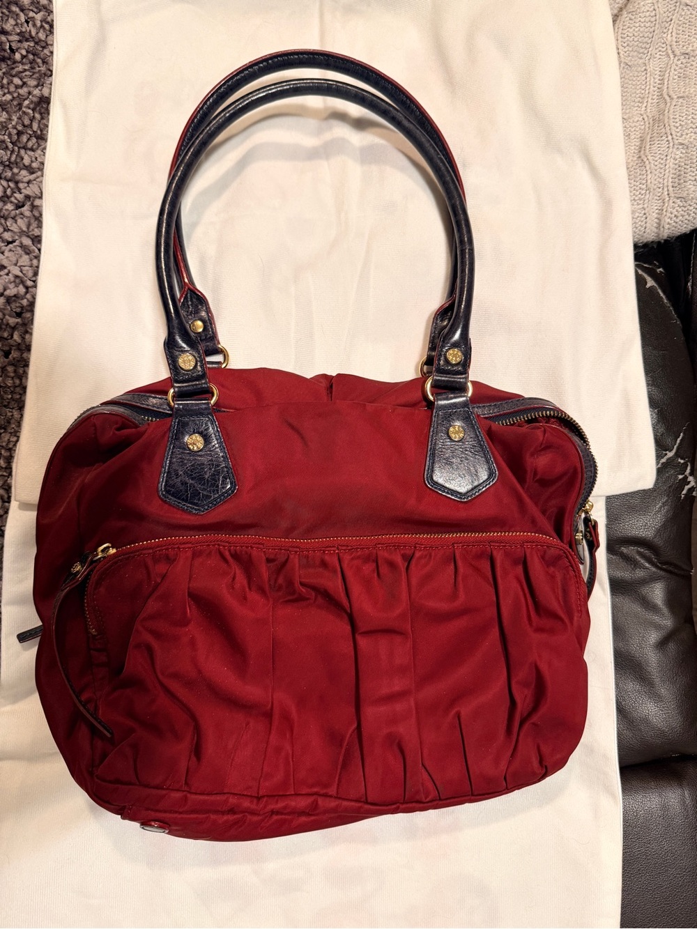 MZ Wallace luxury vintage Red Nylon Shoulder Bag with Black Trim